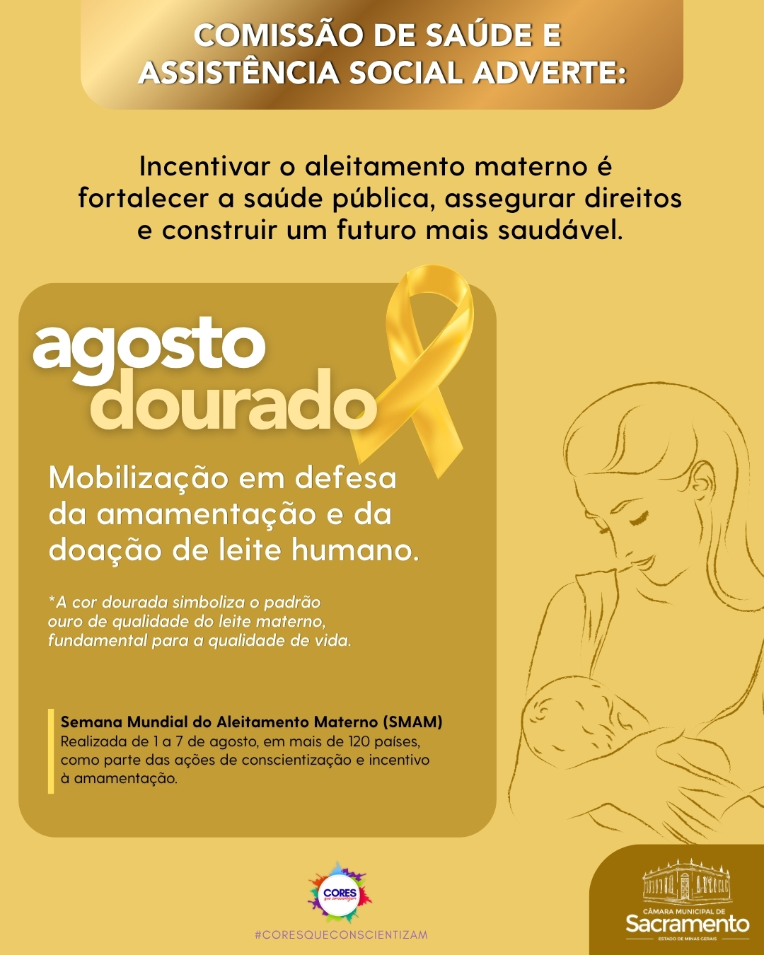 Agosto Dourado é uma campanha nacional dedicada à promoção, proteção e incentivo ao aleitamento materno